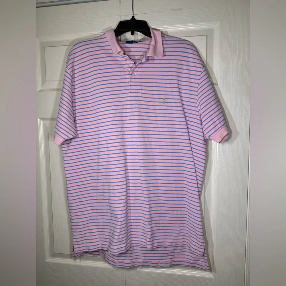 Polo By‎ Ralph Lauren Cotton Short Sleeve Polo Shirt Men’s XL Blue/Pink Stripes